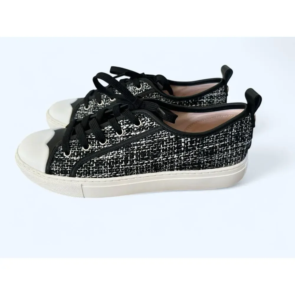 Kate Spade Averly Tweed Scallop Lace up Sneakers Black & White Preppy sz 9 NEW